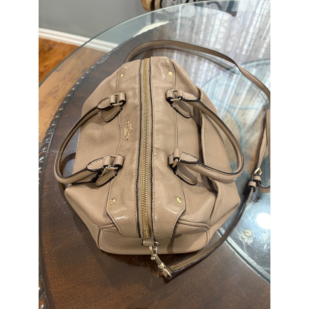 Coach Kelsey Satchel Taupe Pebble Leather Crossbody Handbag Gold Hardware